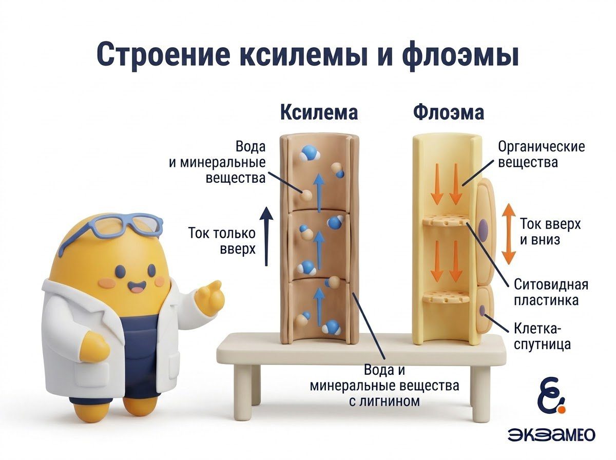Схема строения ксилемы и флоэмы